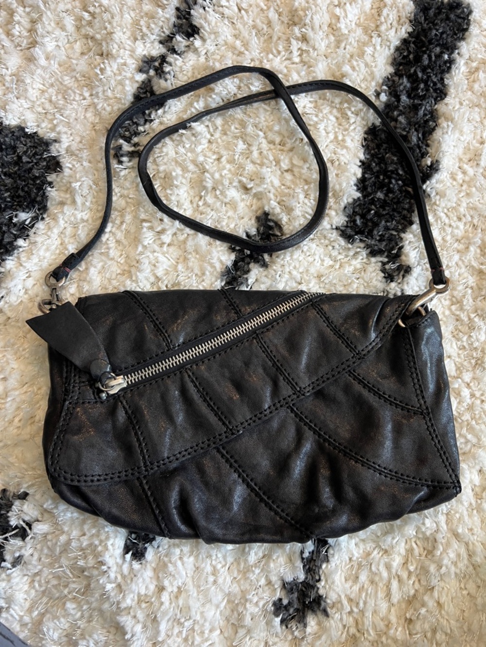 Lucky Brand Black Quilted Crossbody with Diagonal Zip Detail